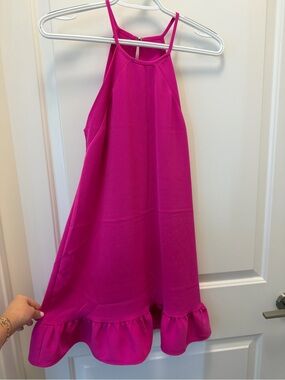 Amanda Uprichard Hot Pink Ruffle-Hem Mini Dress